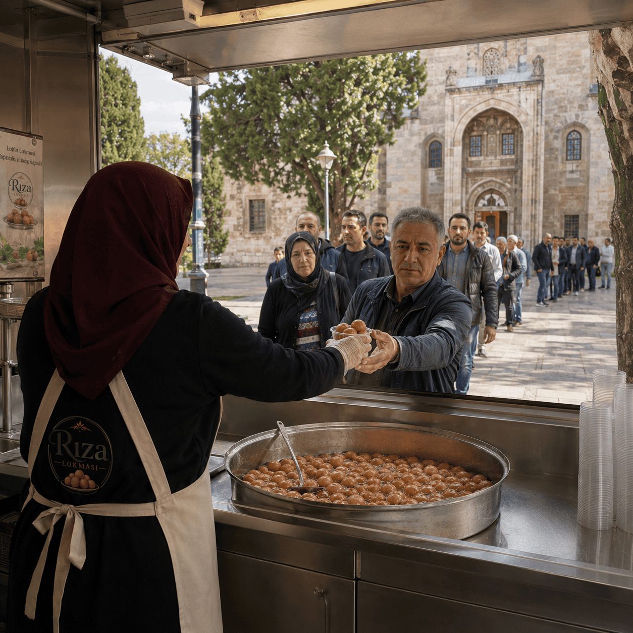 Gün batımında sıcak lokma servisi